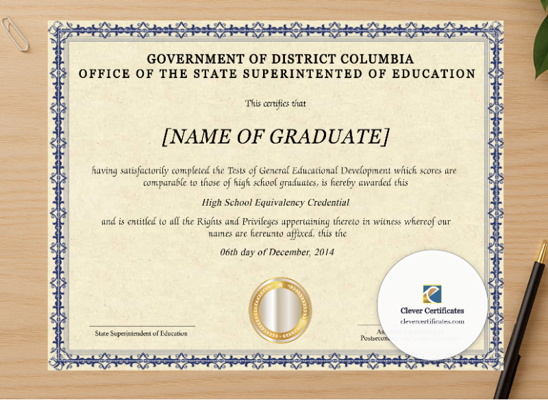 Professional preview of Editable British Columbia High School Equivalency Diploma Landscape certificate on high-quality stationery paper, ideal for showcasing the final look.