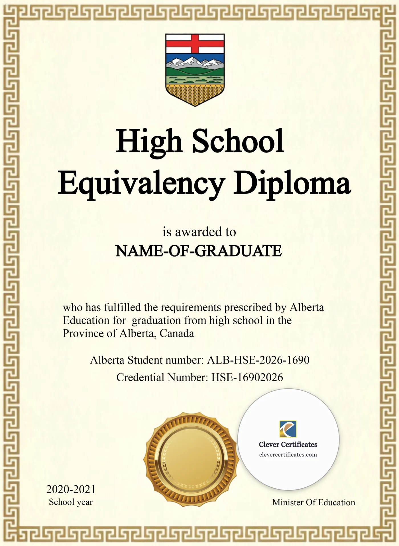 Editable Quebec High School Equivalency Diploma Portrait — Certificate Template Preview