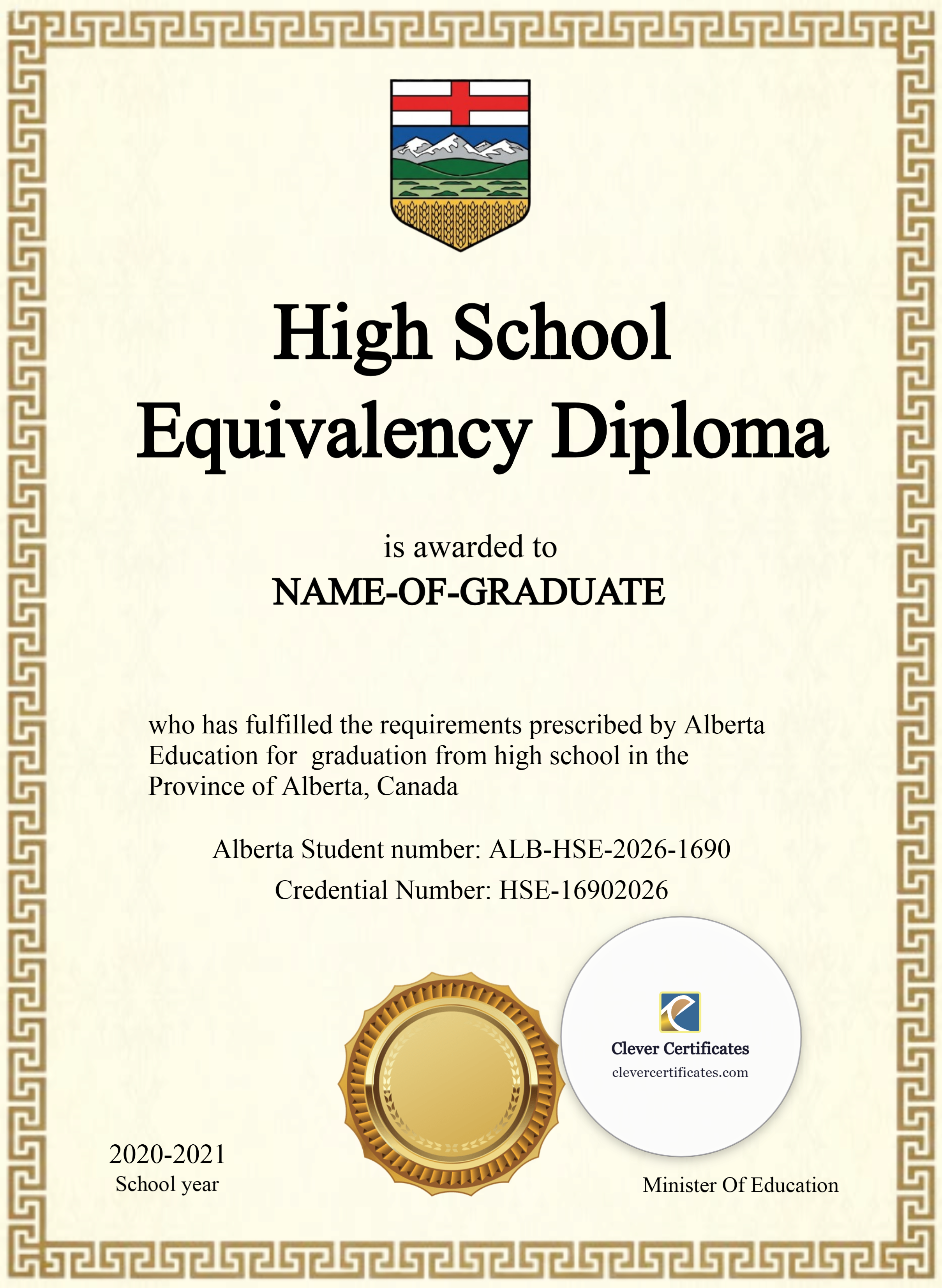 Editable Quebec High School Equivalency Diploma Portrait — Certificate Template Preview