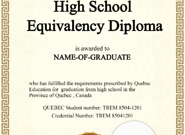 Quebec High School Equivalency Diploma – Portrait (Style 2)