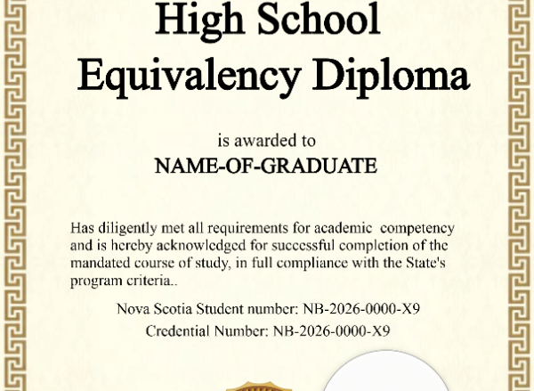 Editable New Brunswick High School Equivalency Diploma Portrait — Certificate Template Preview