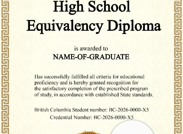 Printable British Columbia High School Equivalency Diploma Portrait — Certificate Template Preview