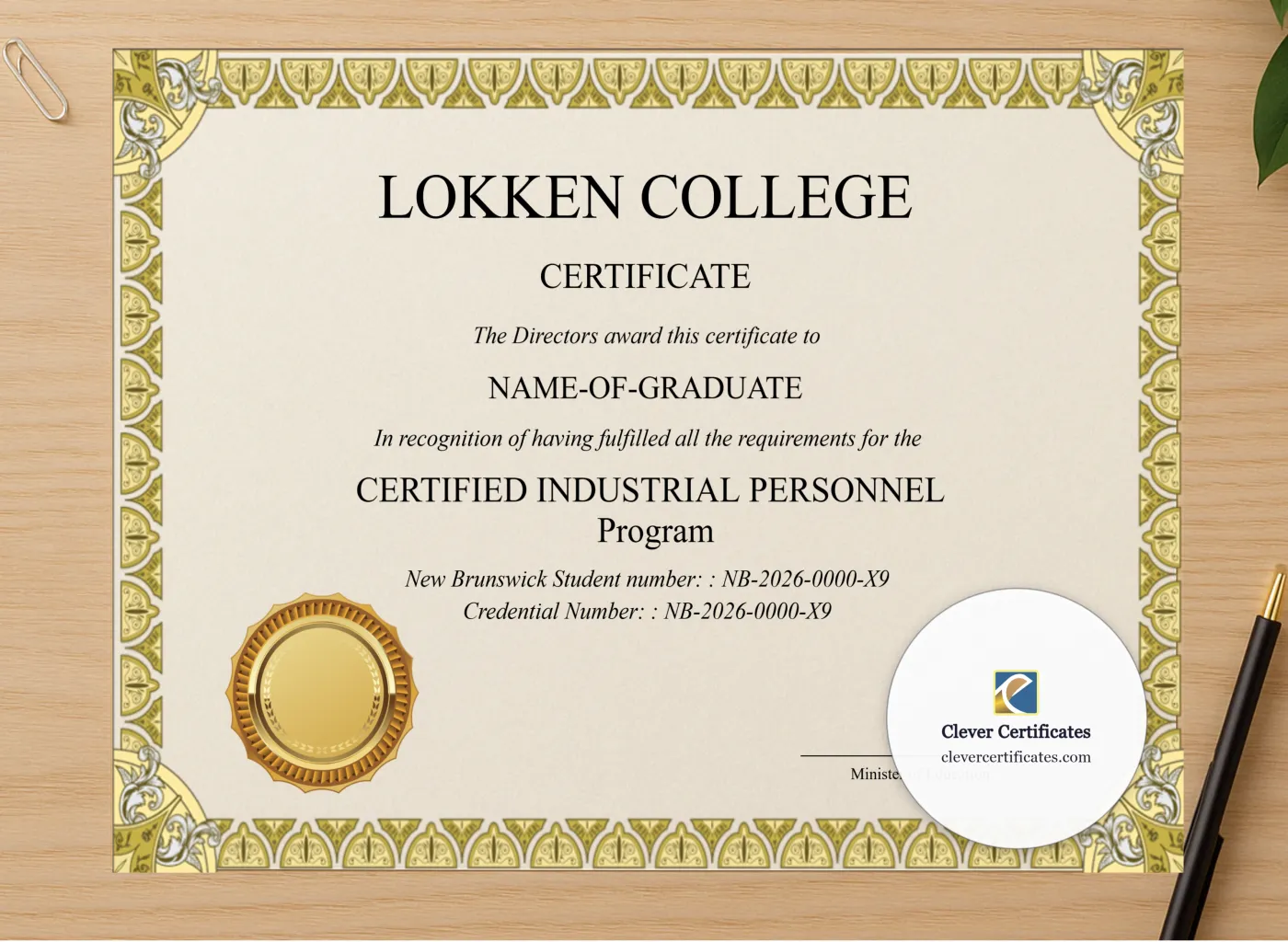 Professional preview of Editable New Brunswick High School Equivalency Diploma Landscape certificate on high-quality stationery paper, ideal for showcasing the final look.