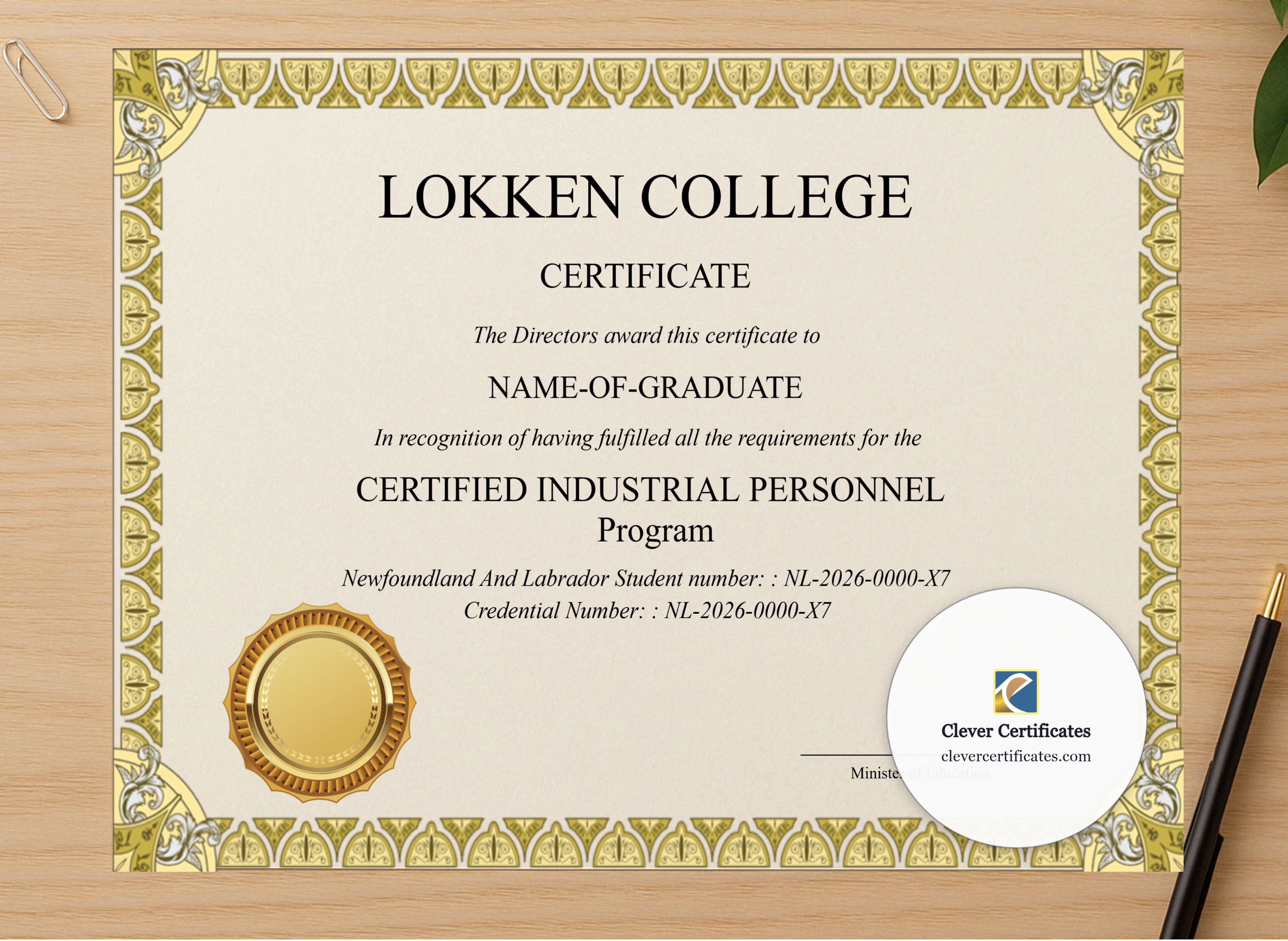 Professional preview of Editable Newfoundland And Labrador High School Equivalency Diploma Landscape certificate on high-quality stationery paper, ideal for showcasing the final look.