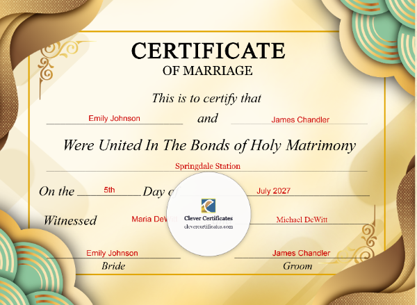 Wedding Marriage Certificate – Landscape