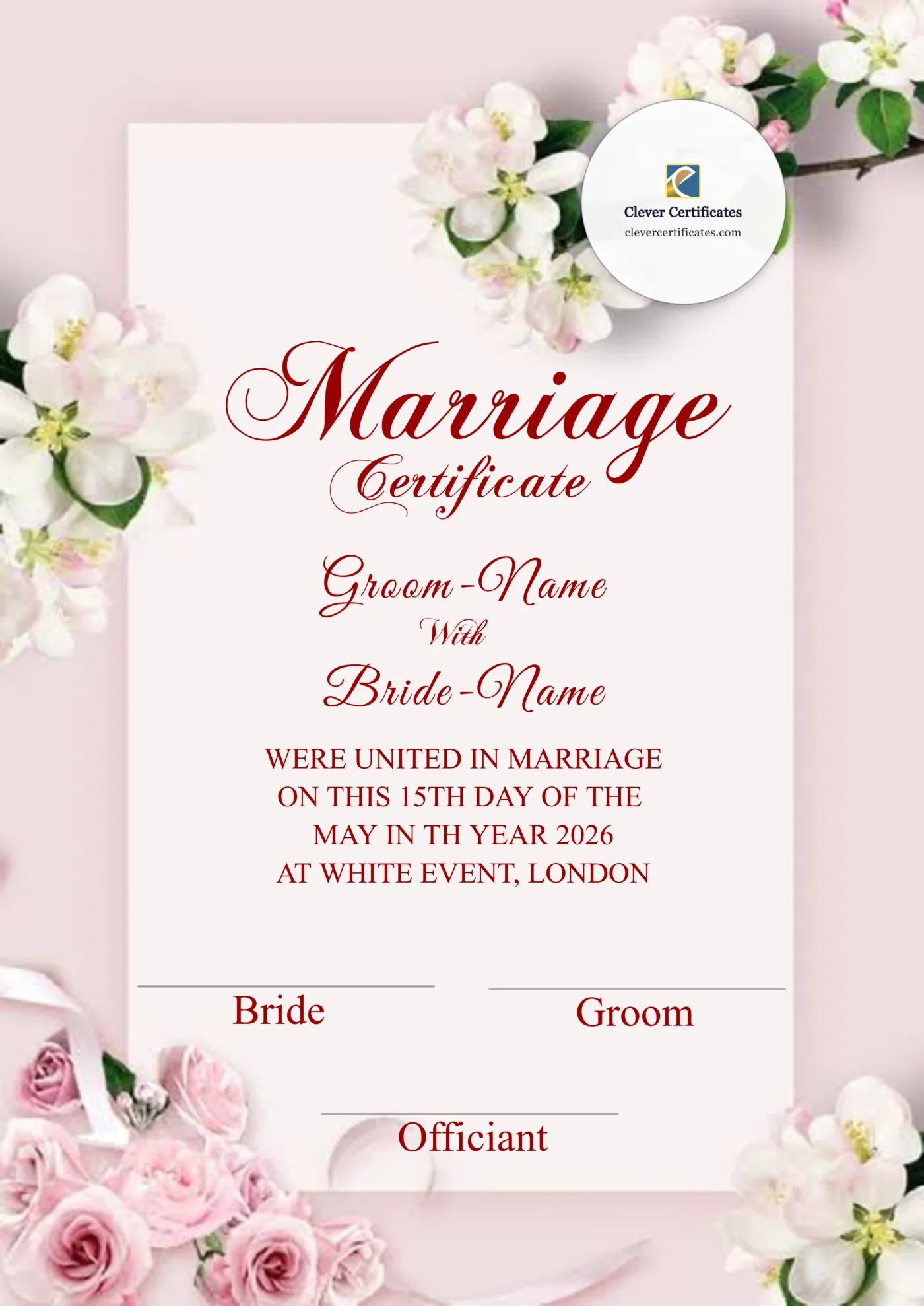 Wedding Marriage Certificate A4 Portrait — Certificate Template Preview