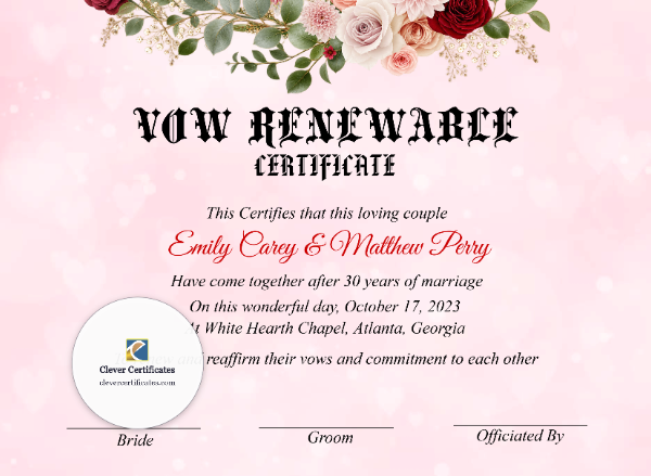 Vow Renewal Certificate – Landscape