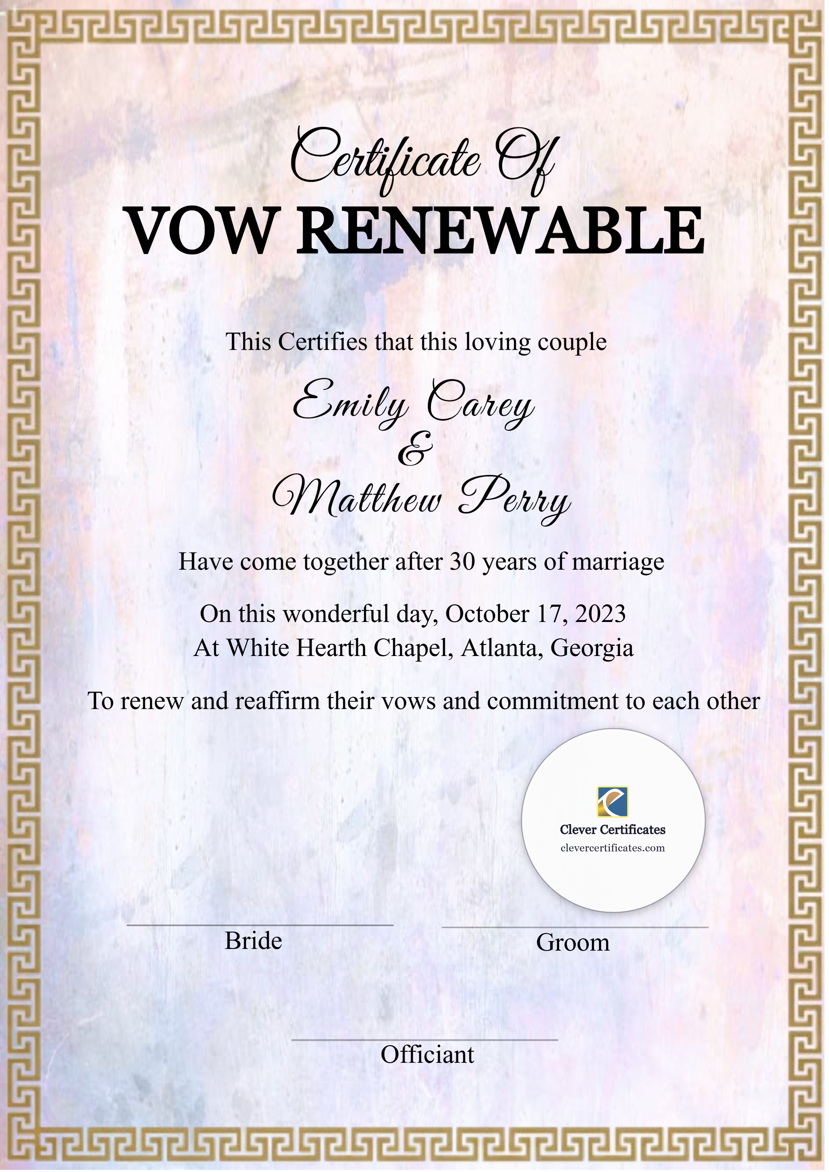 Vow Renewal Certificate A4 Portrait — Certificate Template Preview