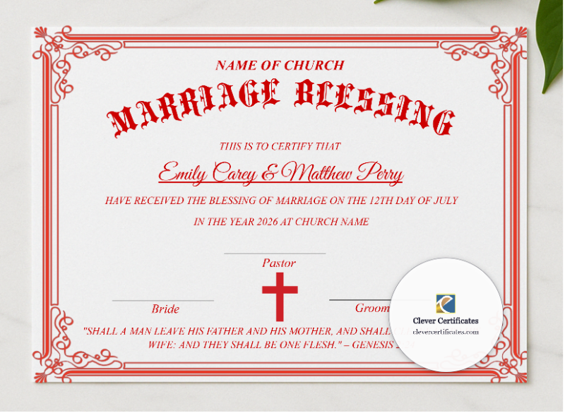 Unity Ceremony Certificate presented in a sleek wooden frame, elegantly arranged on a stylish table.