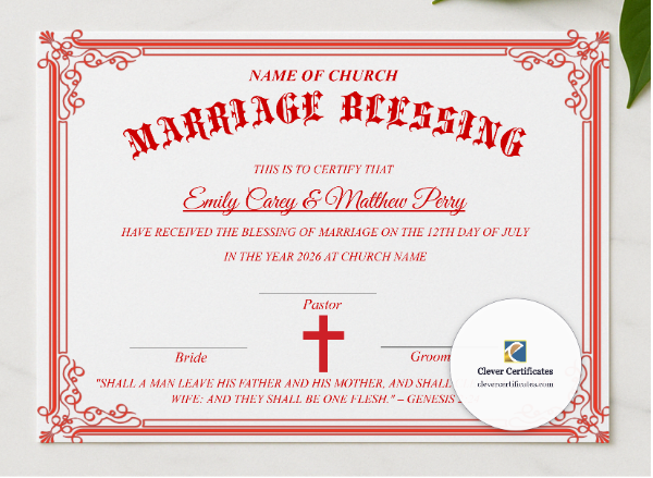 Unity Ceremony Certificate presented in a sleek wooden frame, elegantly arranged on a stylish table.