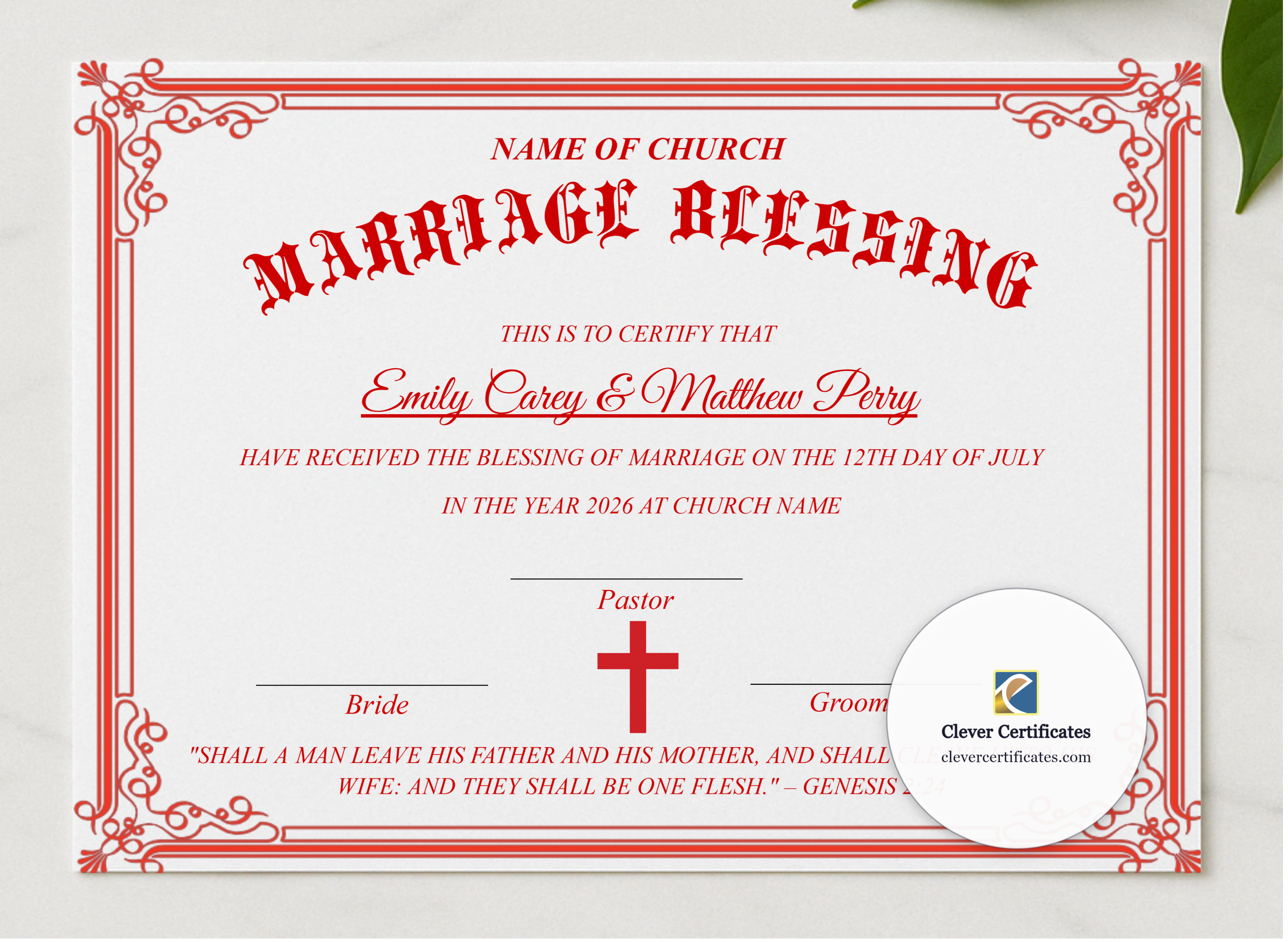 Unity Ceremony Certificate presented in a sleek wooden frame, elegantly arranged on a stylish table.