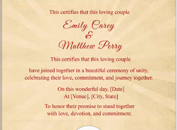 Unity Ceremony Certificate A4 Portrait — Certificate Template Preview