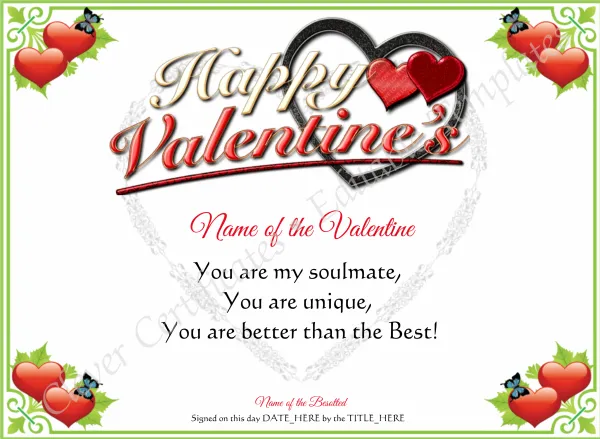Happy Valentine Certificate