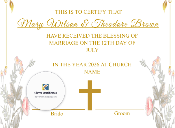 Marriage Blessing Certificate – A4 Portrait Style 2