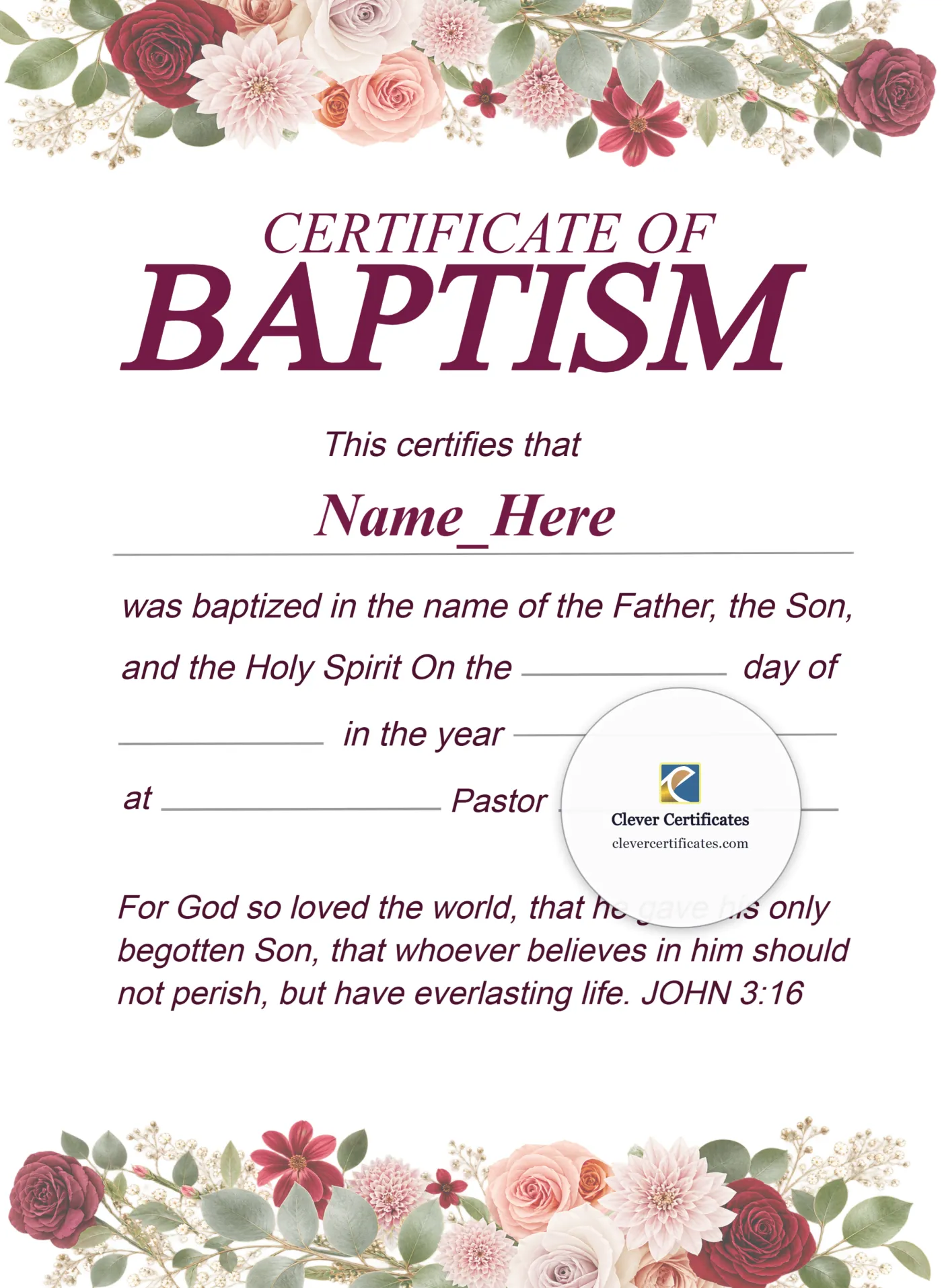 Baby Baptism Certificate Portrait — Certificate Template Preview