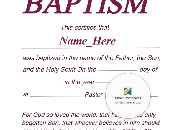Baby Baptism Certificate Portrait — Certificate Template Preview