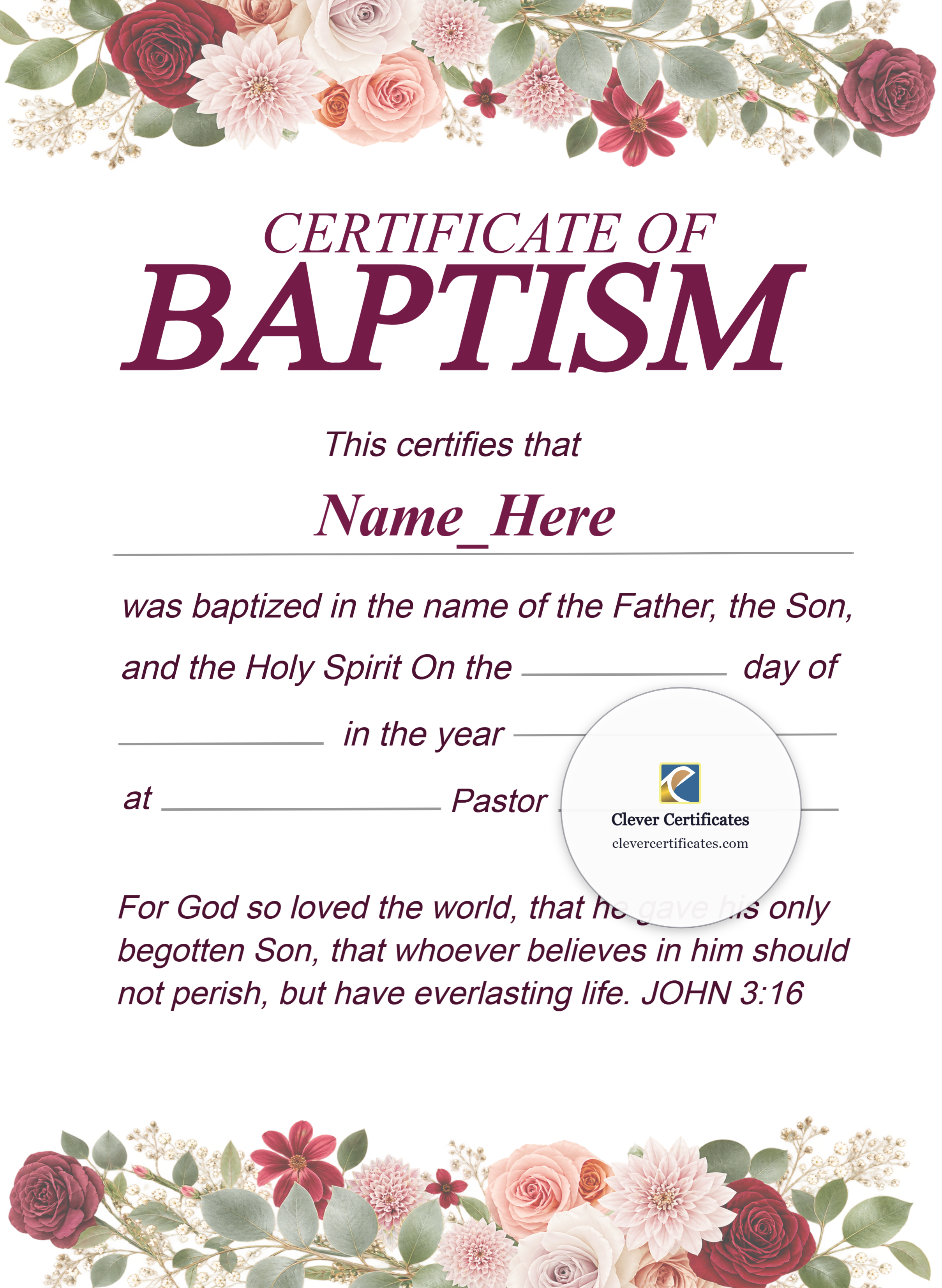 Baby Baptism Certificate Portrait — Certificate Template Preview