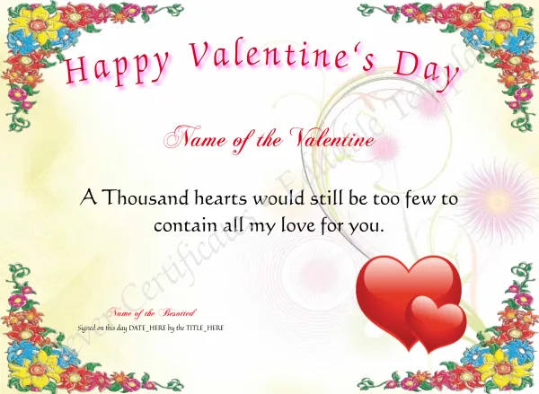 Happy Valentine Certificate 2