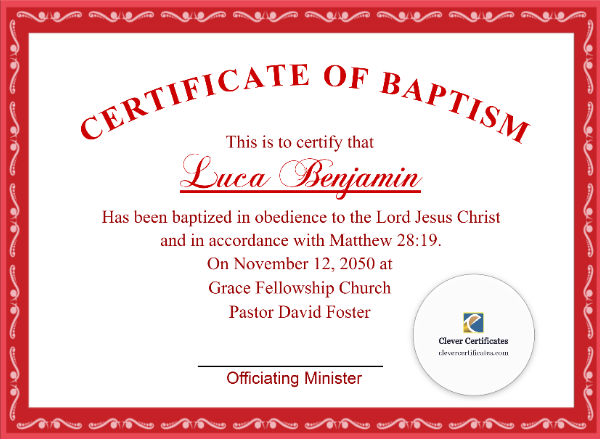 Adult Baptism Certificate – Landscape