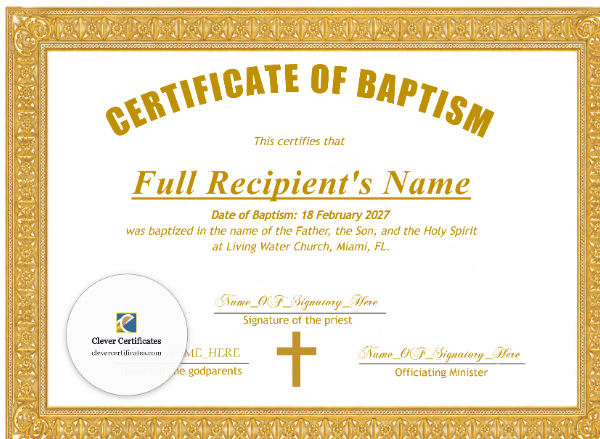 Christening Certificate – Landscape