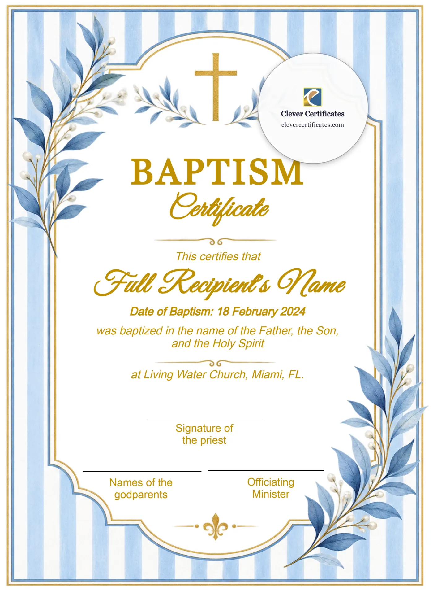 Christening Certificate Portrait — Certificate Template Preview