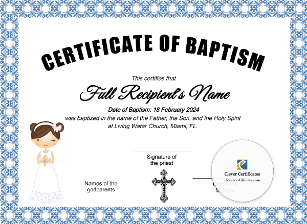 First Communion Certificate – Landscape