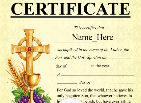 First Communion Certificate – Portrait