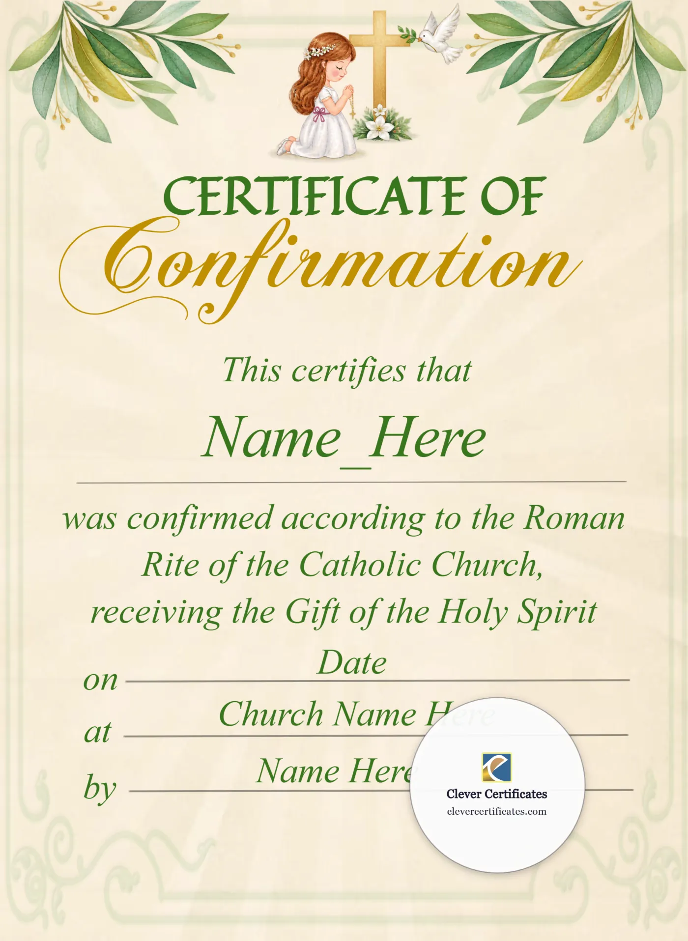 Confirmation Certificate Portrait — Certificate Template Preview