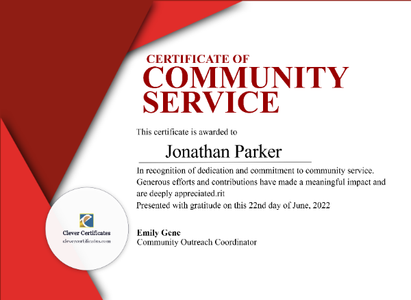 Community Service Certificate – Landscape