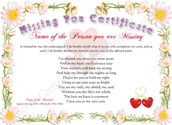 Missing You Certificate