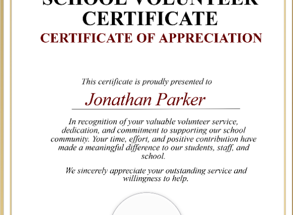 Nonprofit Volunteer Certificate – Portrait
