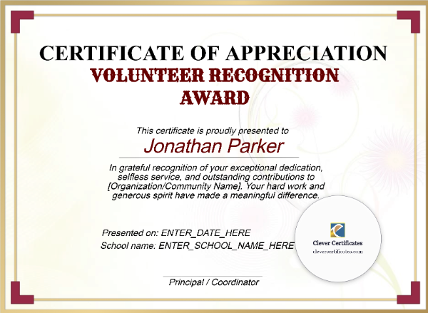 Volunteer Recognition Award – Landscape