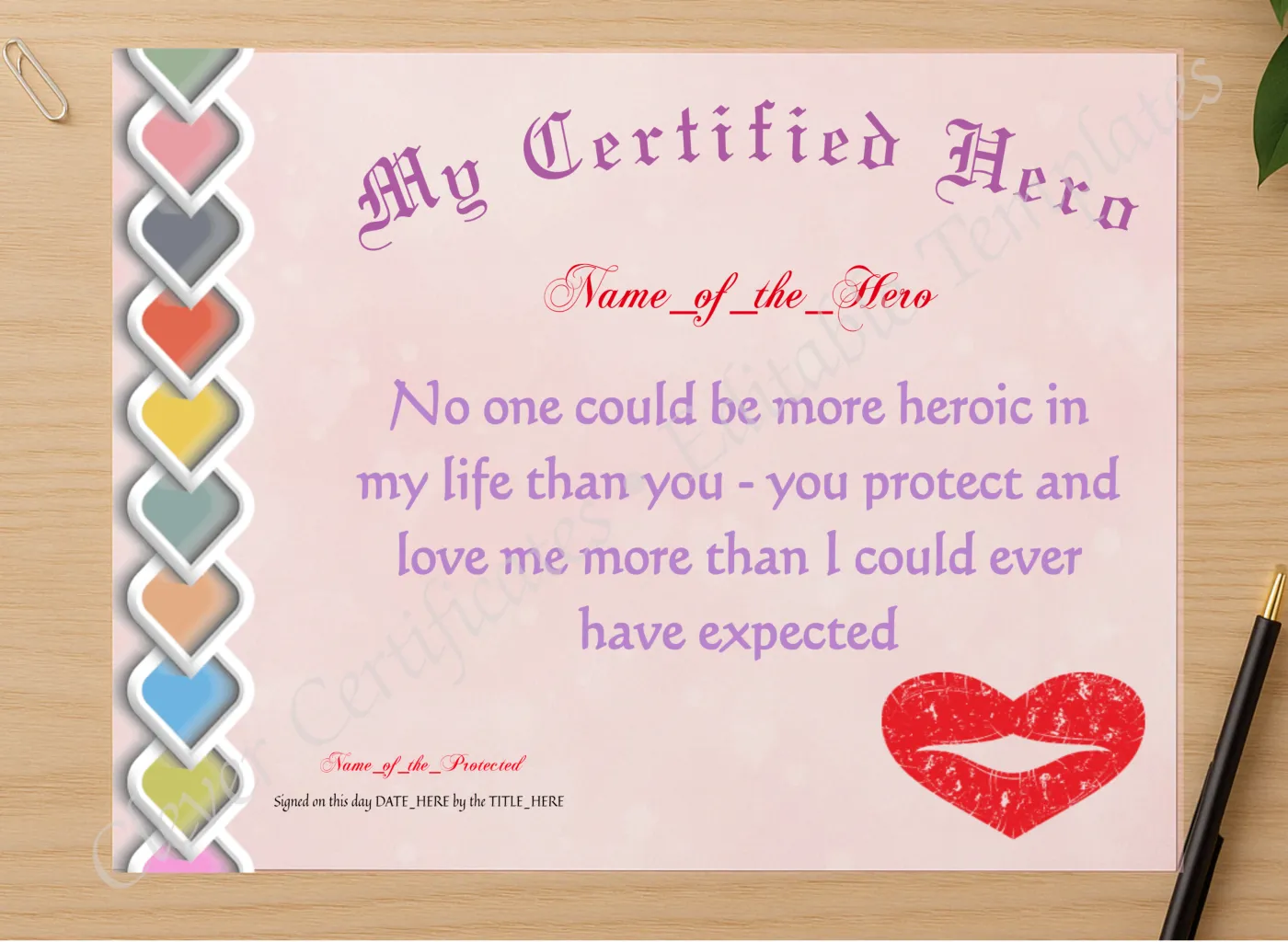 Professional preview of My Certified Hero Certificate certificate on high-quality stationery paper, ideal for showcasing the final look.