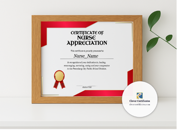 Realistic mockup featuring Nurse Appreciation Certificate Landscape displayed within a modern frame, set against a minimalistic background.