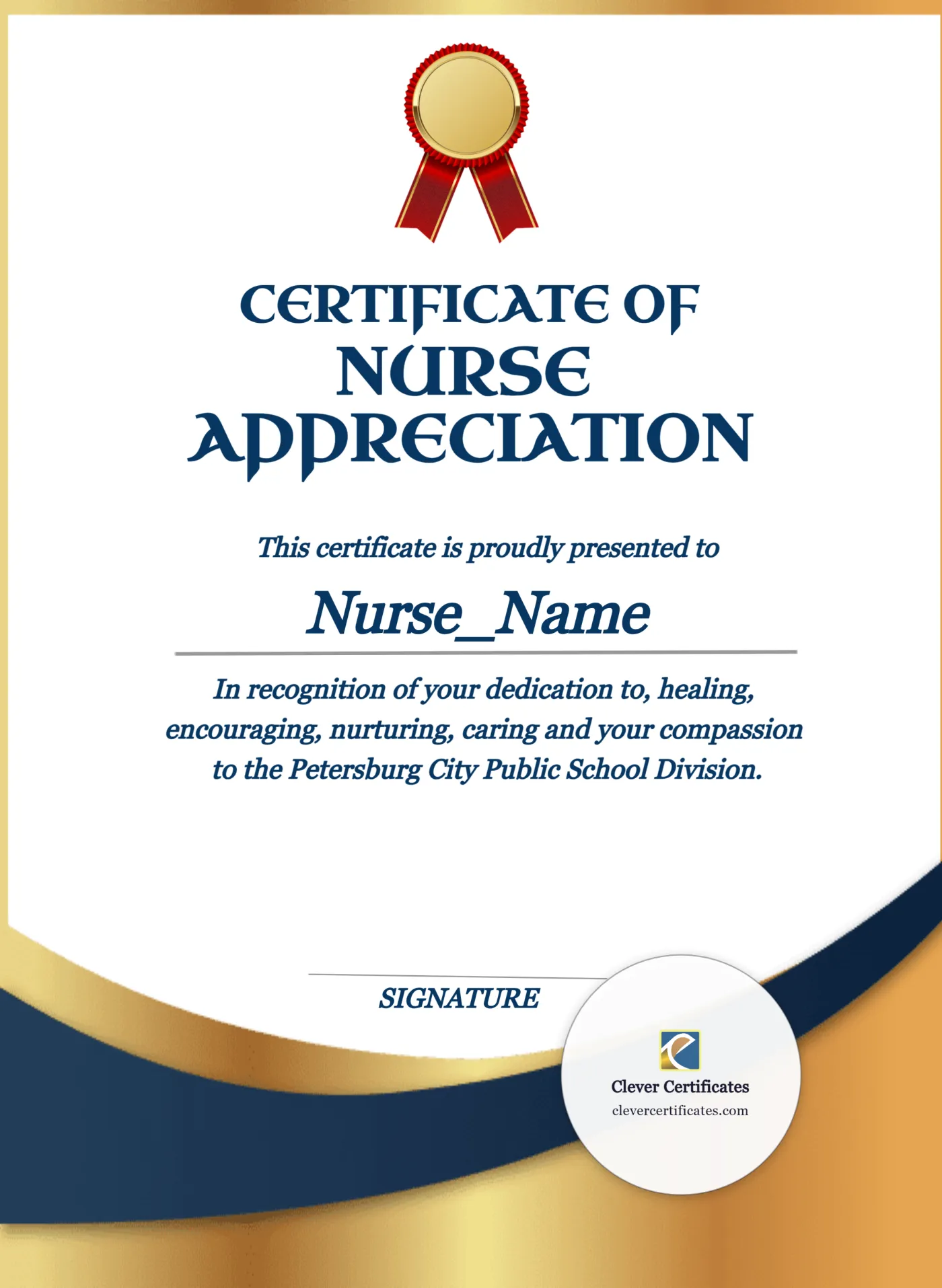 Nurse Appreciation Certificate Portrait — Certificate Template Preview