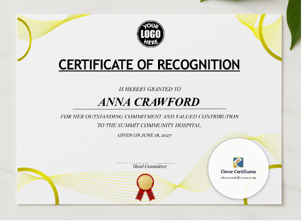 Healthcare Worker Appreciation Certificate presented in a sleek wooden frame, elegantly arranged on a stylish table.