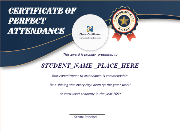 Perfect Attendance Certificate – Landscape