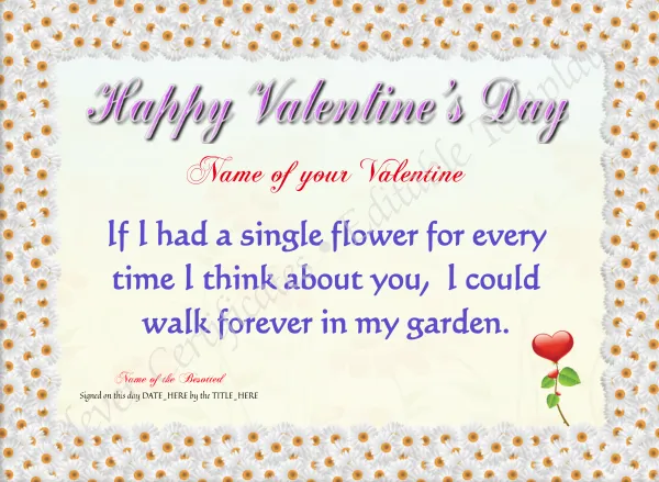 My Valentine Forever Certificate