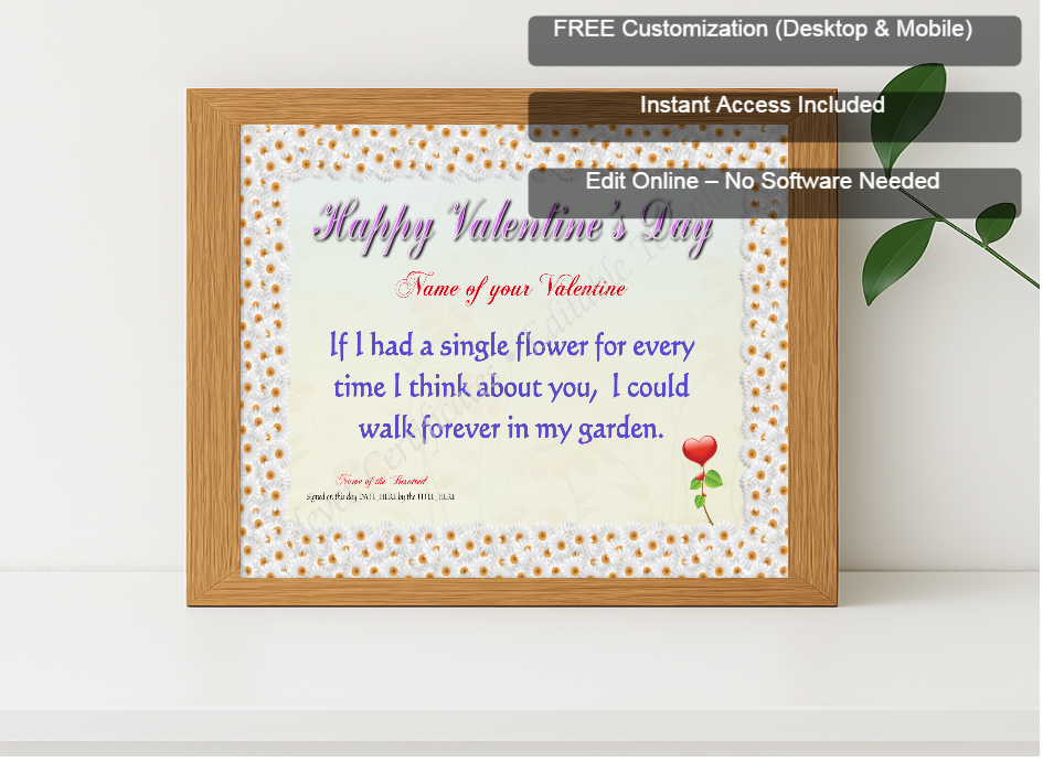 Premium mockup with Free Editor badge stack for My Valentine Forever Certificate