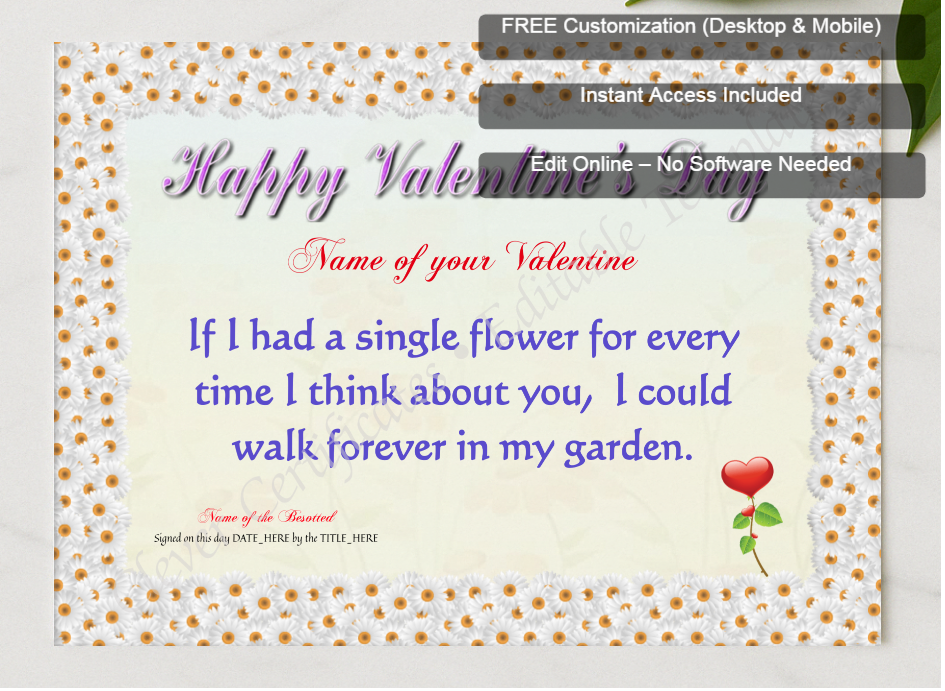 Framed preview featuring Free Editor badge stack for My Valentine Forever Certificate