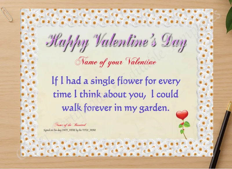 Professional preview of My Valentine Forever Certificate certificate on high-quality stationery paper, ideal for showcasing the final look.