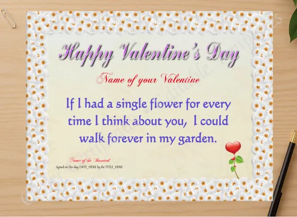 Professional preview of My Valentine Forever Certificate certificate on high-quality stationery paper, ideal for showcasing the final look.