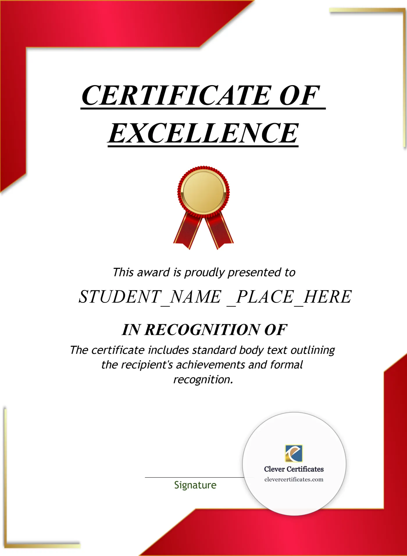 Certificate of Excellence Portrait — Certificate Template Preview