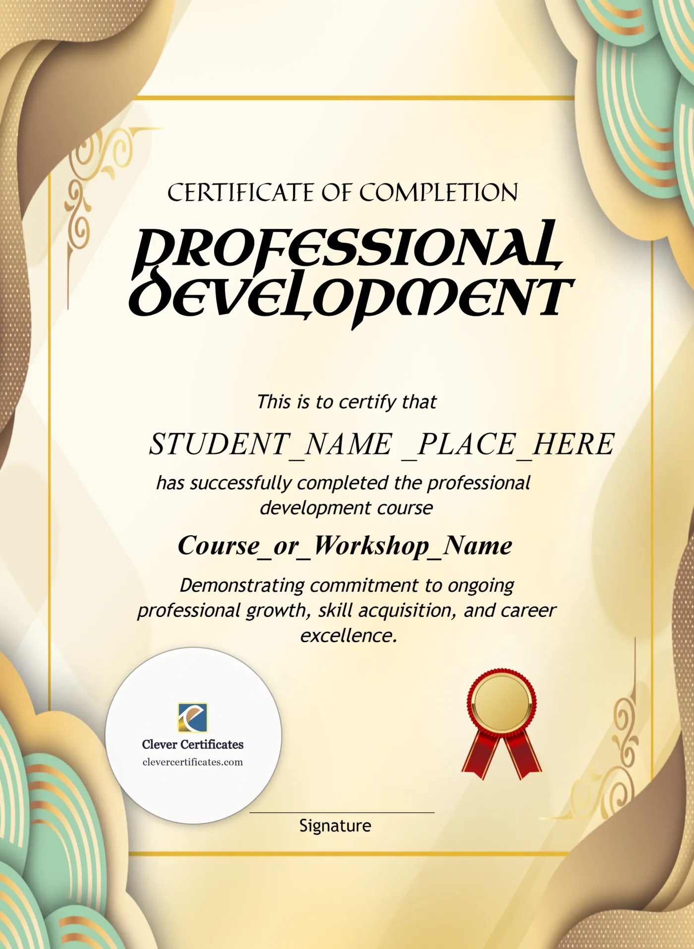 Professional Development Certificate Portrait — Certificate Template Preview