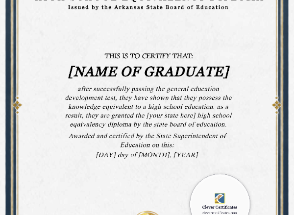Arkansas GED Portrait — Certificate Template Preview