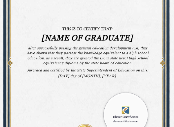 California GED Certificate — Portrait