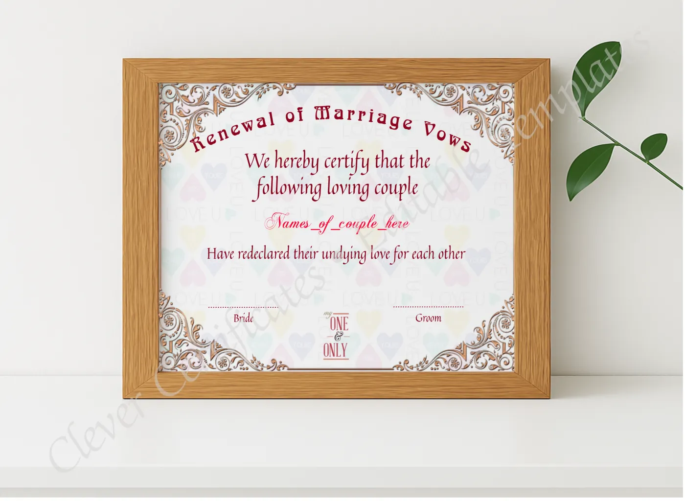 Realistic mockup featuring Renewal Of Marriage Vows 2 displayed within a modern frame, set against a minimalistic background.