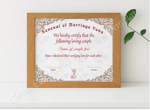 Realistic mockup featuring Renewal Of Marriage Vows 2  displayed within a modern frame, set against a minimalistic background.