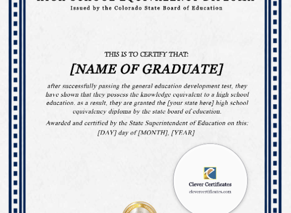 Colorado GED Portrait — Certificate Template Preview