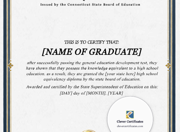 Connecticut GED Certificate — Portrait